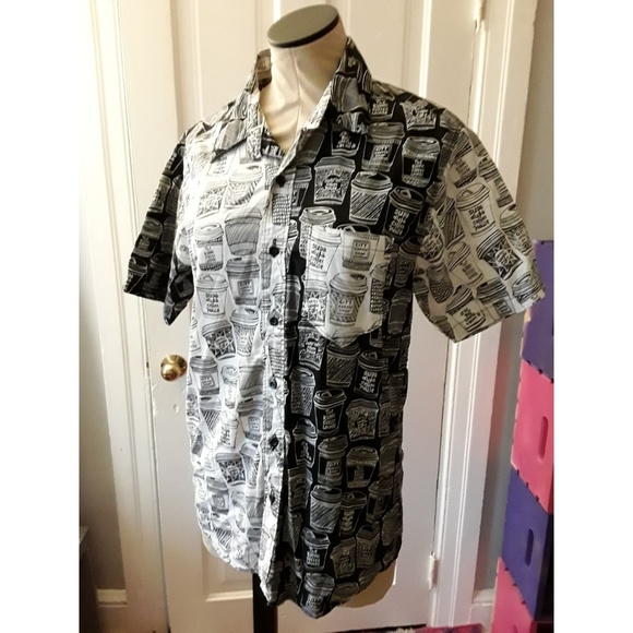 Tops - Vintage Black and White Coffee Lovers Button Up